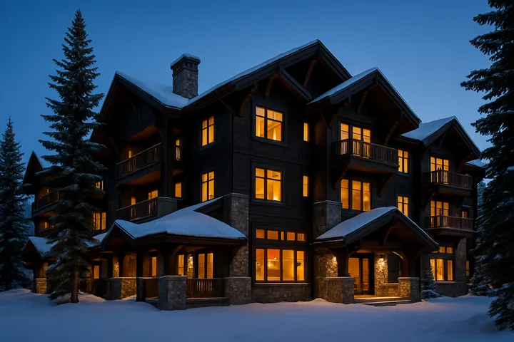 Illustrative ski-in/ski-out condominium exterior at Deer Valley Resort, Park City